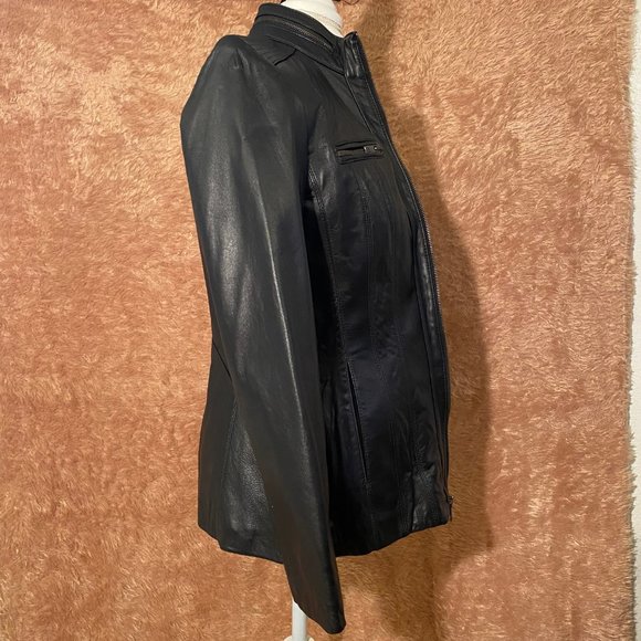 Jones New York Womens Black Leather Jacket Size Medium - Picture 2 of 15